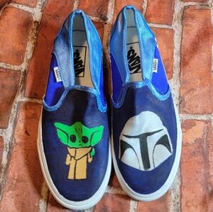 Vans Custom Painted Star Wars Slip On Shoes Sz 7 Mandalorian Grogu